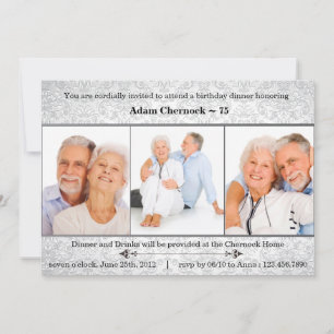 シルバーダマスクの写真の誕生日パーティーの招待 招待状