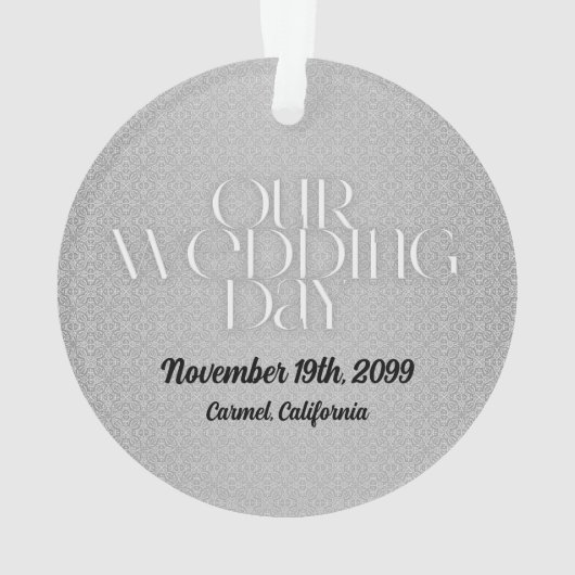 シルバーダマスクの結婚式の写真クリスマス オーナメント (裏面)