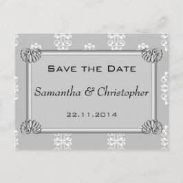 シルバーダマスクの結婚式の日付を保存 案内ポストカード