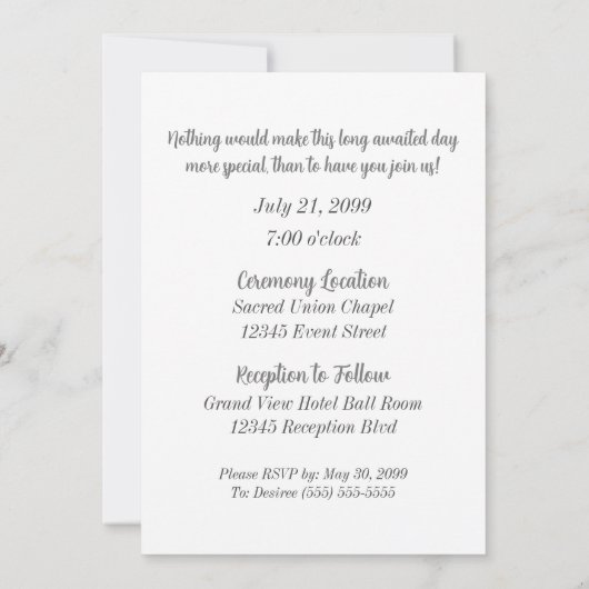 シルバーダマスクゲイ2つのグルームフォト結婚ズ 招待状 (裏面)