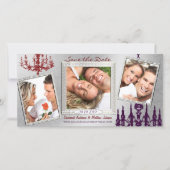 シルバーダマスクシャンデリアレッド&プラム日付を保存 セーブザデート (正面)