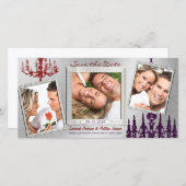 シルバーダマスクシャンデリアレッド&プラム日付を保存 セーブザデート (正面/裏面)