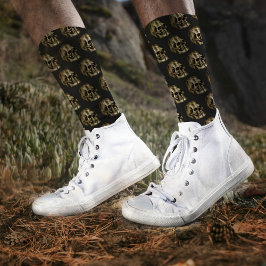 シルバーダマスクスカルラグジュアリーブラックゴシックハロウィーン ソックス