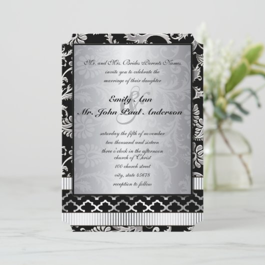 シルバーダマスクスワーズ結婚式招待状 招待状 (スタンド正面)