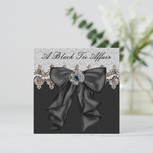 シルバーダマスクブラックタイフォーマル企業のパーティー 招待状 (スタンド正面)