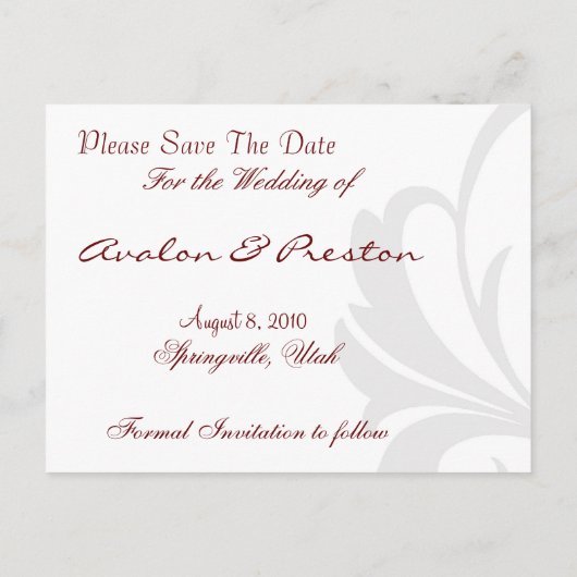 シルバーダマスクローズブーケ日付ポストカードを保存 案内ポストカード (裏面)