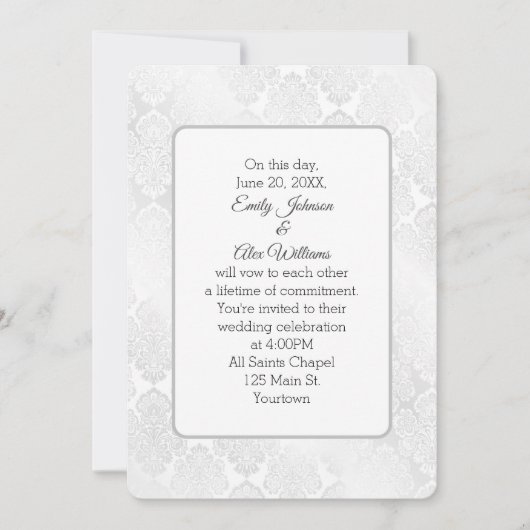 シルバーダマスク結婚きらめくフローラデザイン 招待状 (正面)