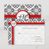 シルバーダマスク縁どサイドレッドト結婚リム 出欠カード (正面/裏面)