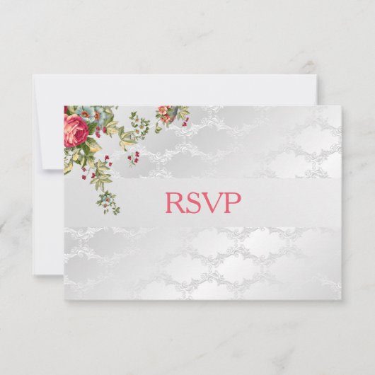 シルバーダマスク 結婚式 RSVP フローラル (正面)