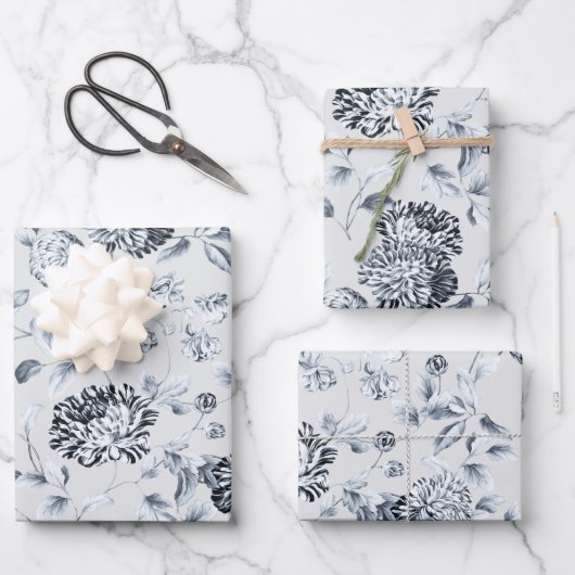 シルバーダリアスフローラつる植物オンパールグレー ラッピングペーパーシート (正面)