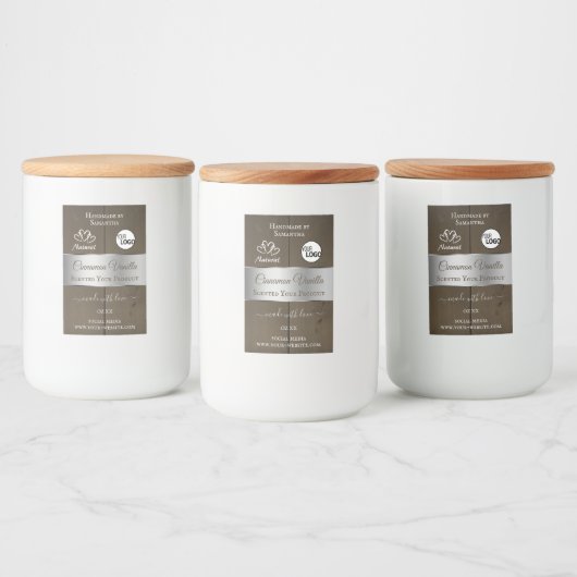 シルバーダークブラウン木目の製品ラベルのロゴ フードラベル (ボトル)