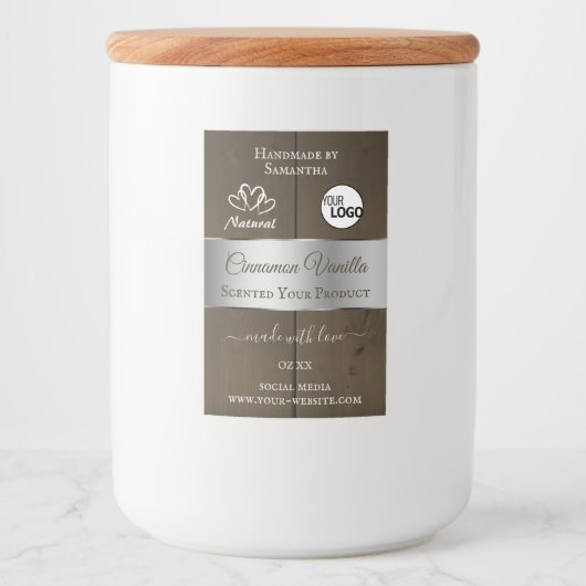 シルバーダークブラウン木目の製品ラベルのロゴ フードラベル (正面)