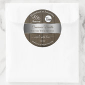 シルバーダークブラウン木目の製品ラベルのロゴ ラウンドシール (バッグ)