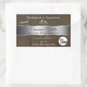 シルバーダークブラウン木目の製品ラベルのロゴ 長方形シール (バッグ)