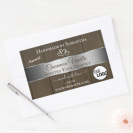 シルバーダークブラウン木目の製品ラベルのロゴ 長方形シール