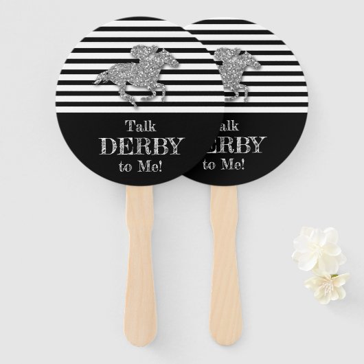 シルバーダービーレースホース白黒ストライプ ハンドファン (正面&裏面)