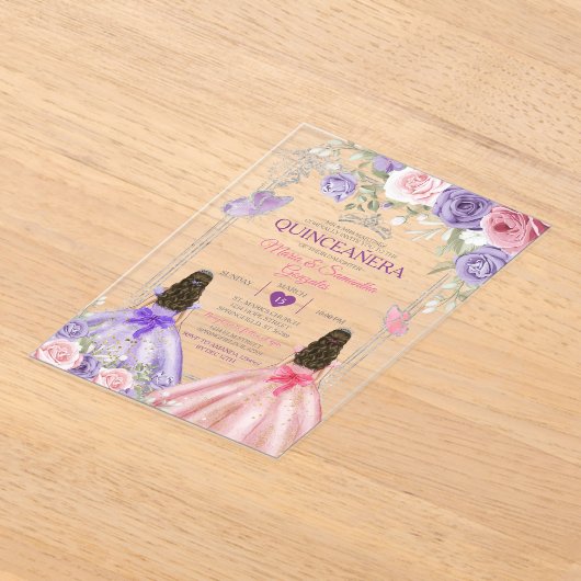 シルバーツインプリンセスパープル&ピンクキンセアニラ アクリル招待状 (レイダウン)