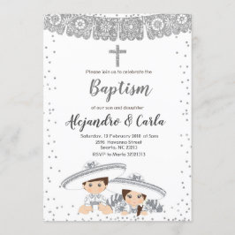 シルバーツインボーイとガールバプテスマ 招待状