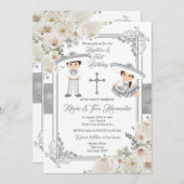 シルバーツインメキシコバプティスマ誕生日フローラ 招待状 (正面/裏面)