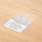 シルバーツリーの雪の冬のシーンのクリスマス アクリル招待状 (レイダウン)