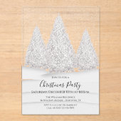 シルバーツリーの雪の冬のシーンのクリスマス アクリル招待状 (正面)