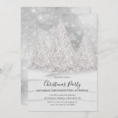 シルバーツリーの雪の冬のシーンのクリスマス 招待状 (正面/裏面)