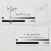 シルバーツリーシルエット、ストライプ、ヨガ 名刺 (正面/裏面)