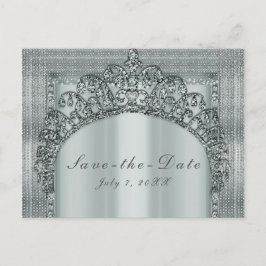 シルバーティアラクラウン & ダイヤモンドが輝く Save the Date 案内ポストカード