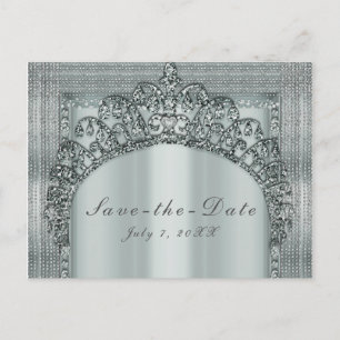 シルバーティアラクラウン & ダイヤモンドが輝く Save the Date 案内ポストカード