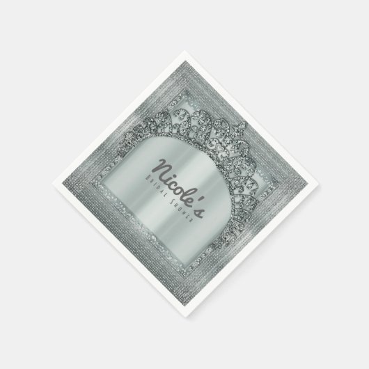 シルバーティアラクラウン&ダイヤモンドきらきら光るパーティーエレガント スタンダードカクテルナプキン (角)