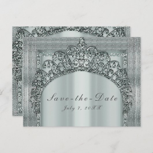 シルバーティアラクラウン&ダイヤモンドきらきら光る日付を保存 案内ポストカード (正面/裏面)