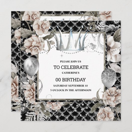 シルバーティアラシャビーシックなフローラマーメイドはかりで測 招待状 (正面/裏面)