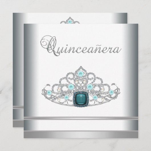 シルバーティアラティール(緑がかった色)ブルーキンセアニェラ 招待状 (正面/裏面)