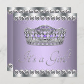 シルバーティアララベンダーパープルベビーシャワー 招待状 (正面/裏面)