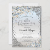 シルバーティアラ、ダイアモンズブルーフラワーズキンセアニラ 招待状 (正面)
