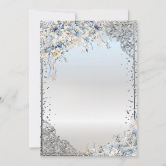 シルバーティアラ、ダイアモンズブルーフラワーズキンセアニラ 招待状 (裏面)