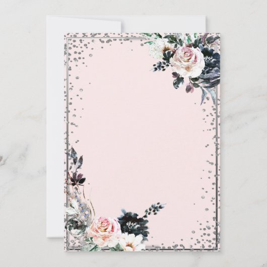 シルバーティアラ、ダイヤモンドフレーム白い花 招待状 (裏面)