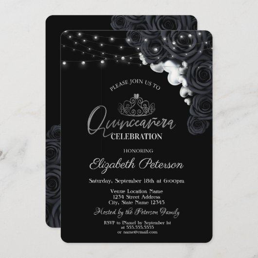 シルバーティアラ、ライトブラックバラクインセアニラ 招待状 (正面/裏面)