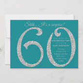 シルバーティール(緑がかった色)グリッターサプライズ60歳誕生パーティー 招待状 (正面)