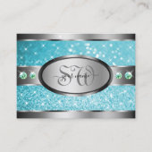 シルバーティール（緑がかった色）グリッタースパークルラインストーンズイニシャル 名刺 (正面)