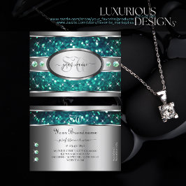 シルバーティール（緑がかった色）グリッタースパークルラインストーンズイニシャル 名刺