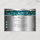 シルバーティール(緑がかった色)グリッタースパークルラインストーンズイニシャル 名刺 (裏面)
