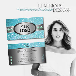 シルバーティール（緑がかった色）グリッタースパークルライン石とロゴ 名刺