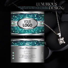 シルバーティール（緑がかった色）グリッタースパークルRhinestones追加ロゴ 名刺