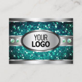 シルバーティール（緑がかった色）グリッタースパークルRhinestones追加ロゴ 名刺 (正面)