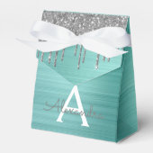 シルバーティール（緑がかった色）グリッターブラッシュドメタルモノグラム名 フェイバーボックス (正面サイド)