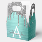 シルバーティール(緑がかった色)グリッターブラッシュドメタルモノグラム名 フェイバーボックス (オープン)