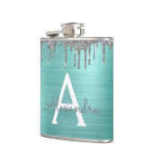 シルバーティール(緑がかった色)グリッターブラッシュドメタルモノグラム名 フラスク (左)