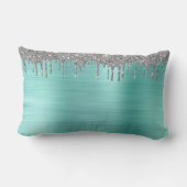 シルバーティール(緑がかった色)グリッターブラッシュドメタルモノグラム名 ランバークッション (裏面)