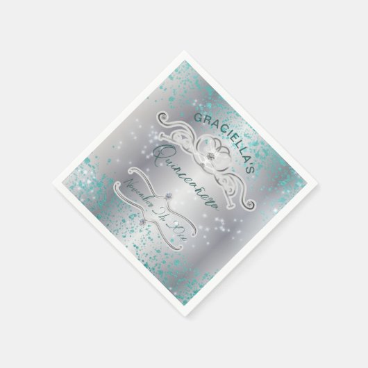 シルバーティール(緑がかった色)ジュエリドティアラキンセアニラ スタンダードカクテルナプキン (角)